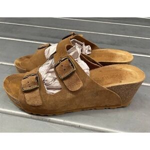 Yokono Wedge Sandals Womens 9 Brown Suede Leather Cork Heel‎